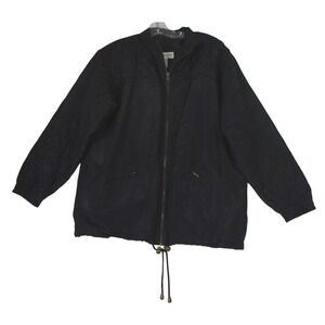 Vintage Lavon Silk Jacket Women's Small Solid Black Full Zip Pockets‎ Lined